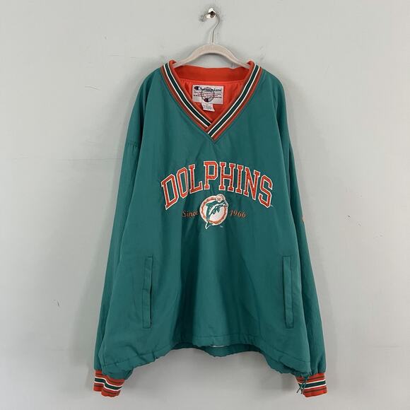 Vintage Champion Miami Dolphins 90’s NFL Teal Windbreaker Mens Pullover - Picture 1 of 4